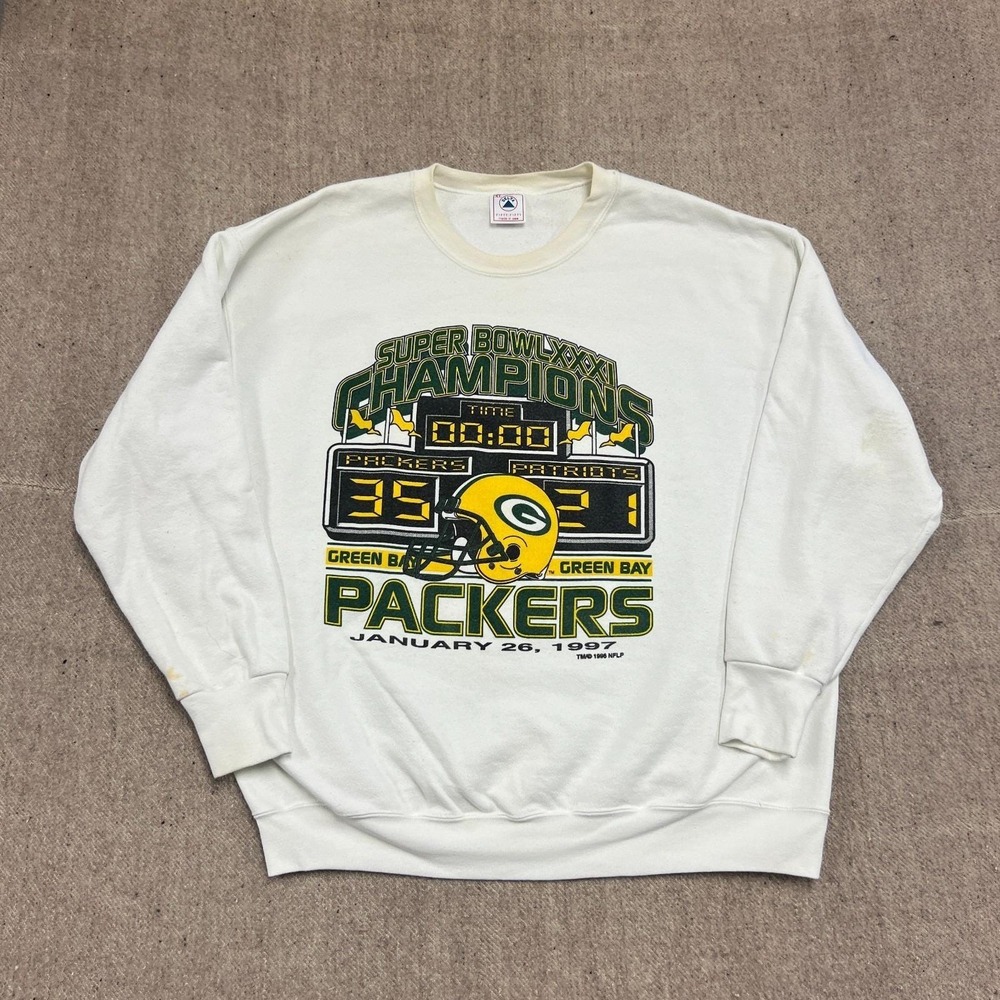 Vintage Green Bay Packers Sweatshirt Mens‎ XL White 1990s NFL Super Bowl